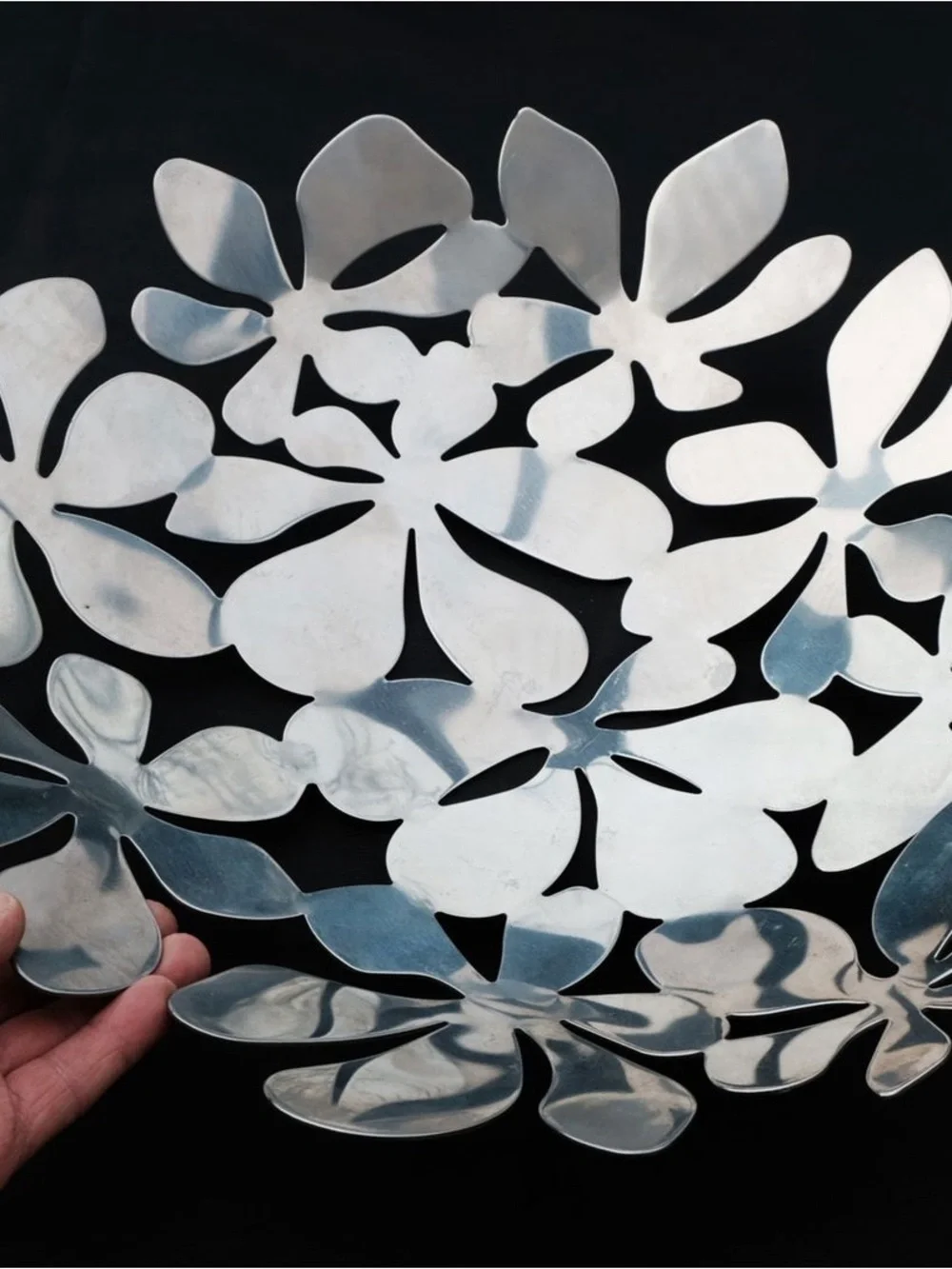 1999 IKEA Stockholm Stainless Steel Floral Fruit Bowl Monika Mulder Design 17”